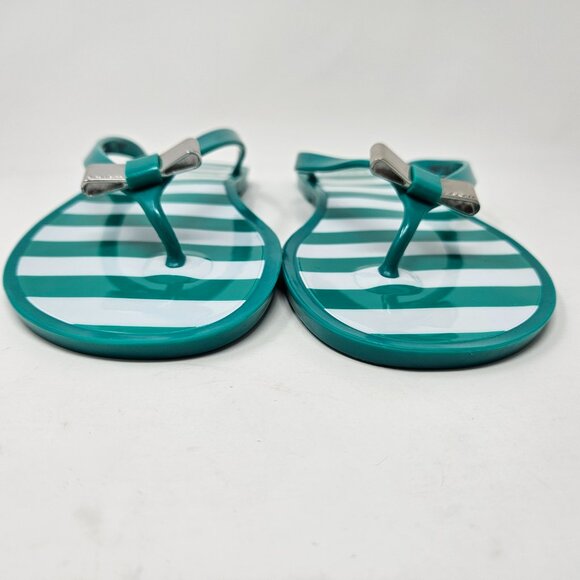 Coach Size 9B Green/White Striped Landon Jelly Flip Flops Thong Sandals Flat Bow - Picture 4 of 11